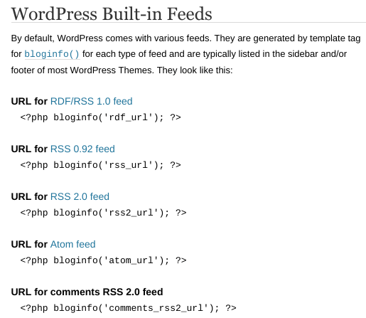 WordPress built-in feeds