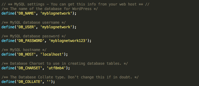 Database settings in wp-config.php.