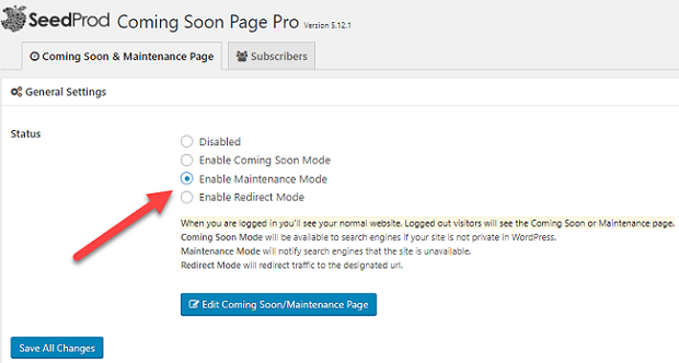 Enable maintenance mode in wordpress