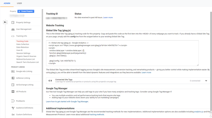 Google Analytics dashboard