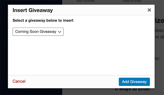 Select your giveaway from the dropdown list