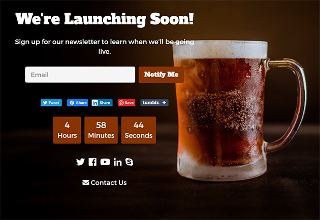 Example of a feature-rich coming soon page