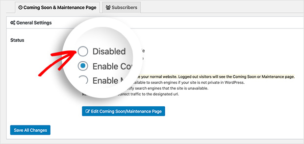 Disable maintenance mode in wordpress