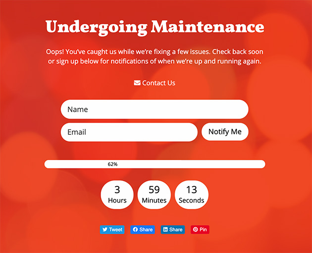 Maintenance mode splash page