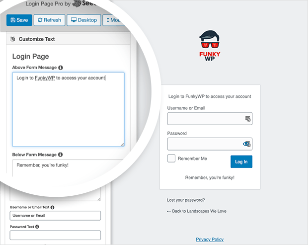 Customize your login form text
