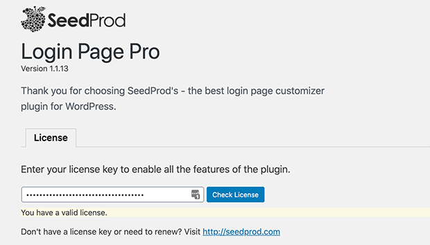 Enter your Login Page Pro license key details