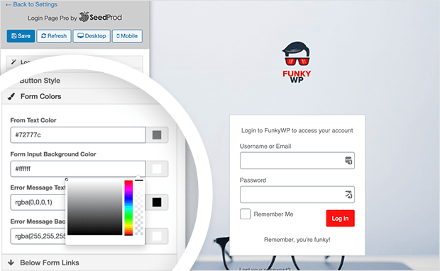 Customize the color of your form's login page