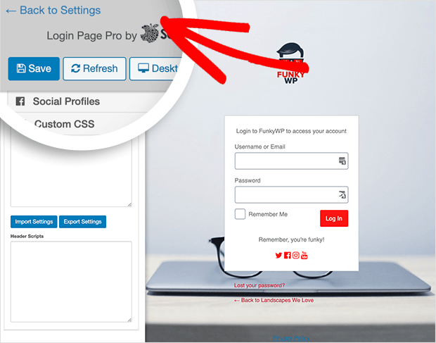 Save your custom login page settings