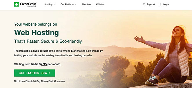 GreenGeeks environmentally friendly WordPress hosting