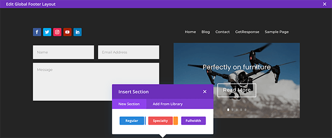 Customize your wordpress footer with Divi's drag and drop global footer builder