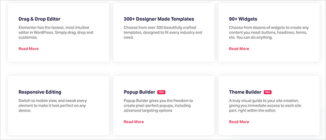 Elementor page builder features