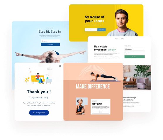 Crie páginas de aceitação, vendas, webinar e agradecimento
