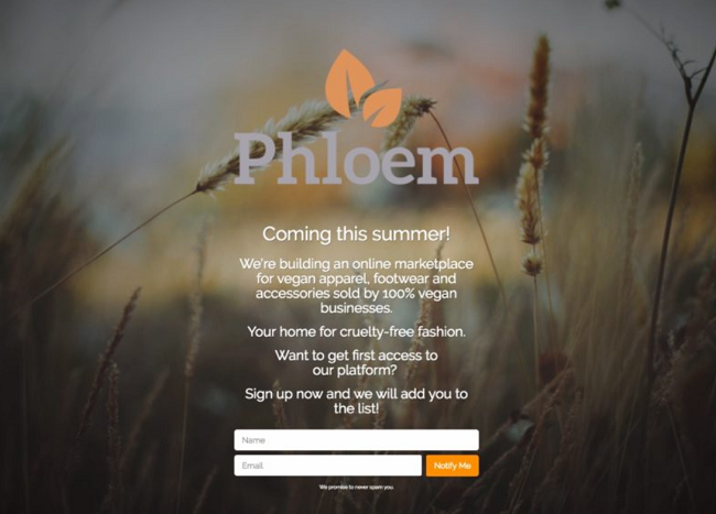 Phloem coming soon page example