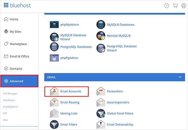 email-accounts - SeedProd Choose the email accounts option under the advanced menu item