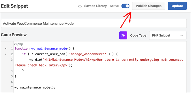 enable-snippet - SeedProd Enable the WooCommerce maintenance mode snippet