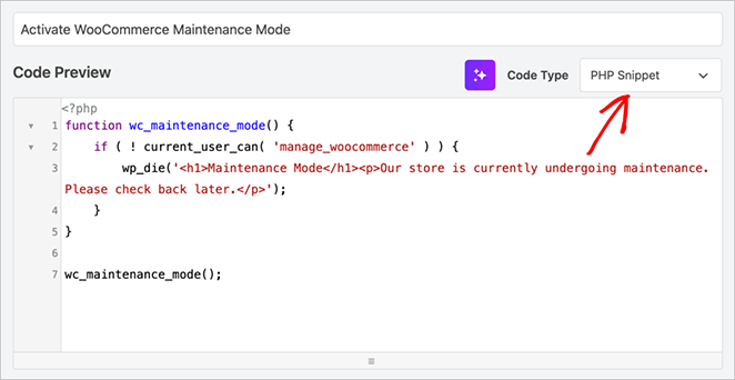 php-snippet - SeedProd Select the PHP snippet type in WPCode