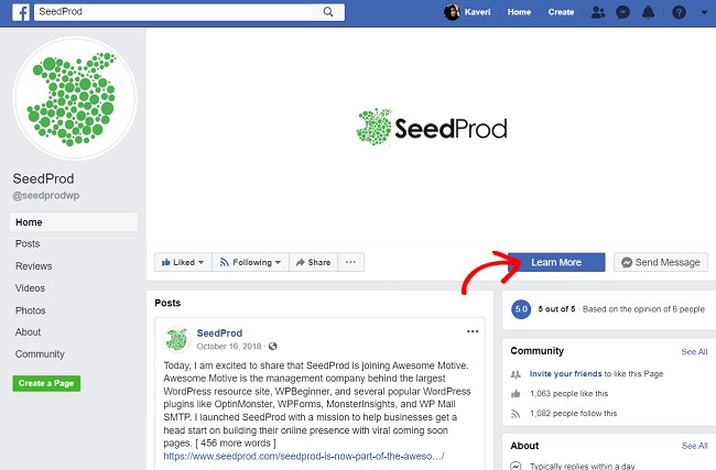 SeedProd-FB-page-1 - SeedProd Add a call to action button your facebook page to push people to join your list