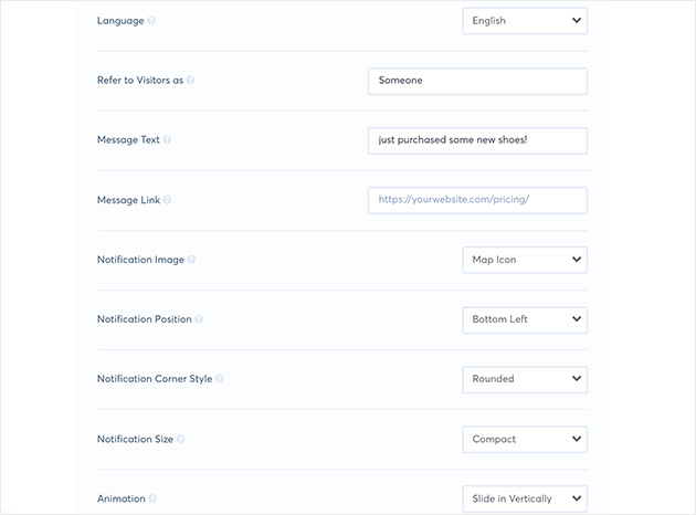 Overview of design and customization options in TrustPulse.