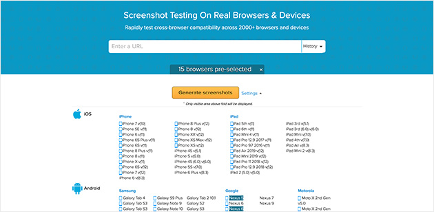 Screenshot of BrowserStack which lets you test your website across all browsers and devices.