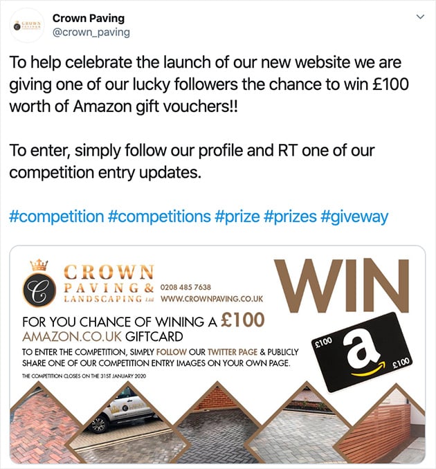 crown-paving-website-giveaway - SeedProd Crown paving new website announcement on Twitter