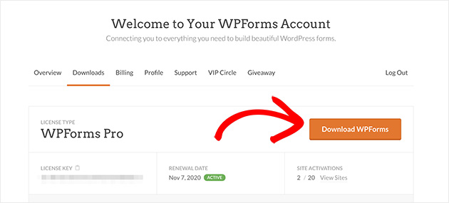 Download WPForms from your account area