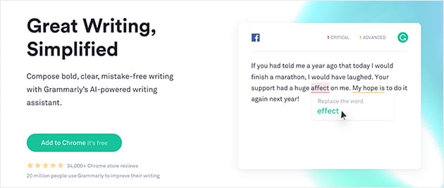 a preview of using Grammarly to check your spelling and grammar errors live in your web browser