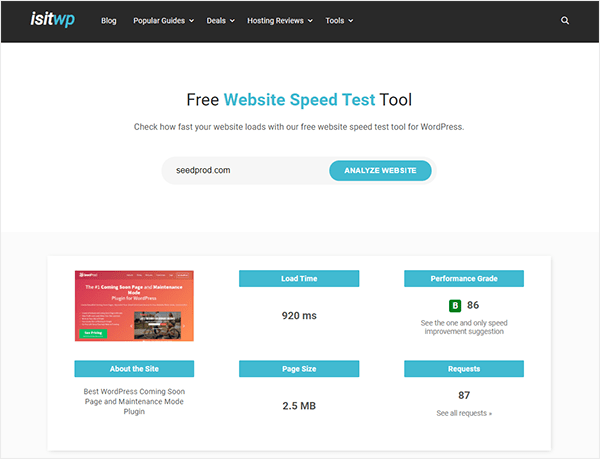 seedprod-site-speed-test - SeedProd Check your website speed before changing WordPress theme