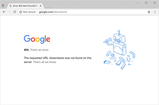 Page d'erreur 404 de Google