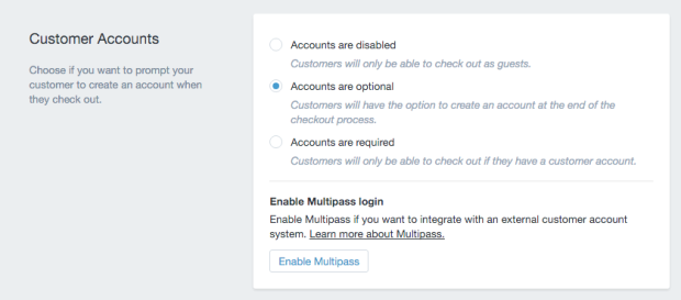 shopify customer accounts optional