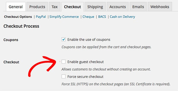 enable guest checkout in woocommerce
