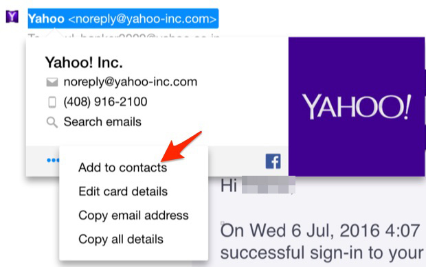 Add to contacts in yahoo mail