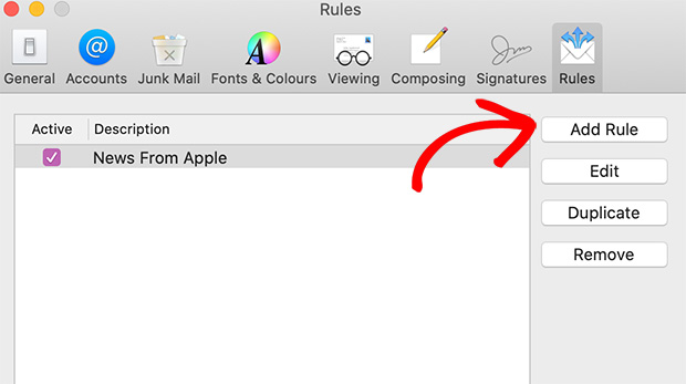 Add new rule in apple mail