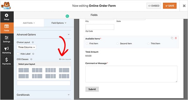 advanced field options in WPForms