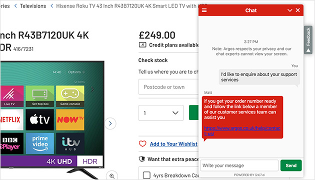 Argos live chat service