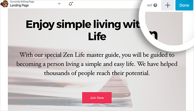 Click done when you have finished building your page