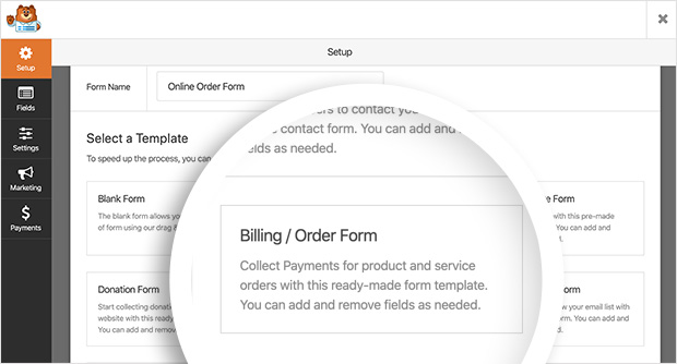 Modèle de formulaire de facturation / commande dans WPForms