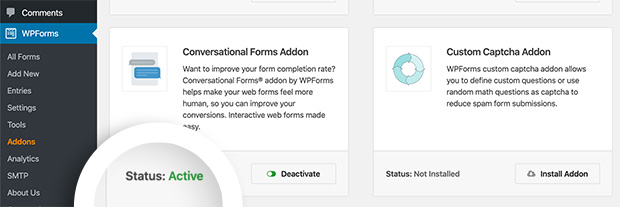 Conversational Forms Addon active status