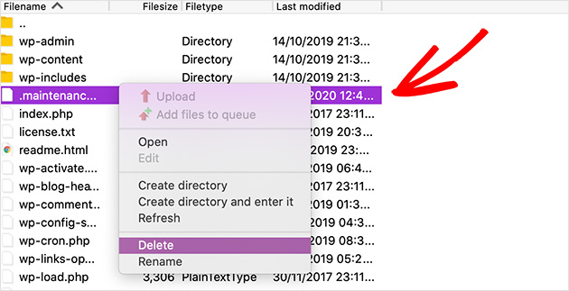 delete-maintenance-file - SeedProd Delete the .maintenance file to get out of maintenance mode in wordpress