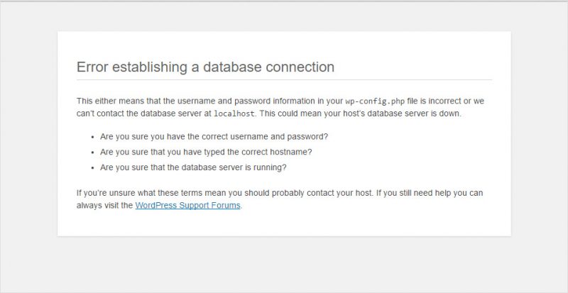 Error establishing a database connection in WordPress