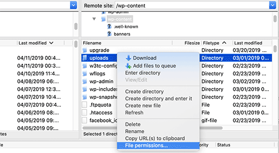 set your uploads file permissions