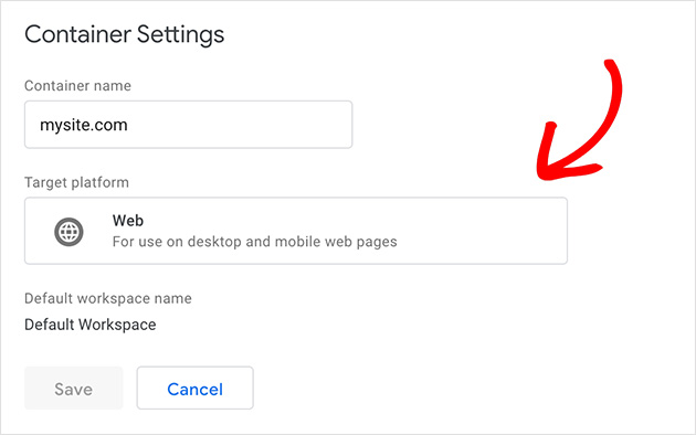 Google Tag Manager container settings.