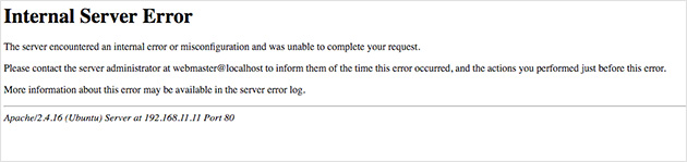 WordPress internal server error