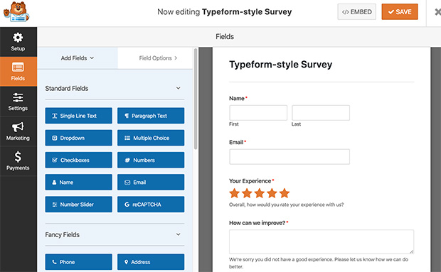 New drag and drop survey form builder