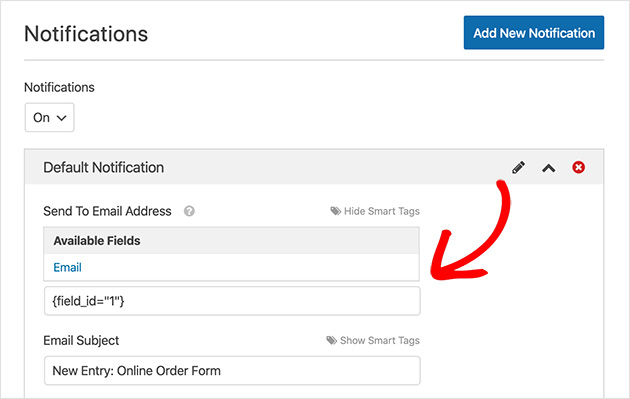 Online order form email smart tags