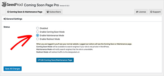 Enable maintenance mode in seedprod