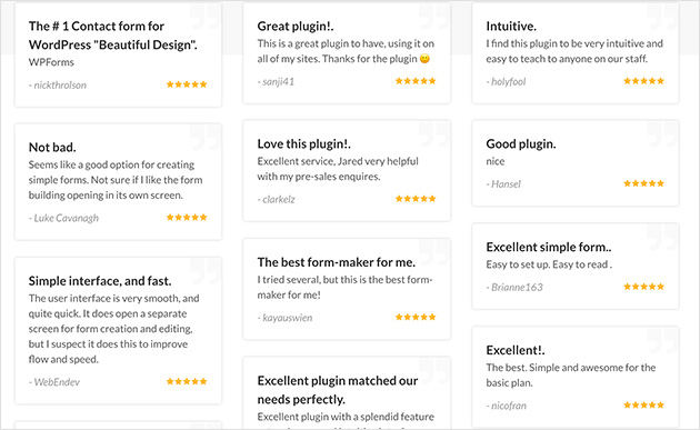 WPForms contact form plugin user reviews