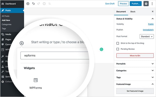 wpforms-block - SeedProd add the WPForms WordPress block to create a contact form in WordPress