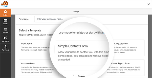 Use the WPForms simple contact form template to create a contact form in WordPress