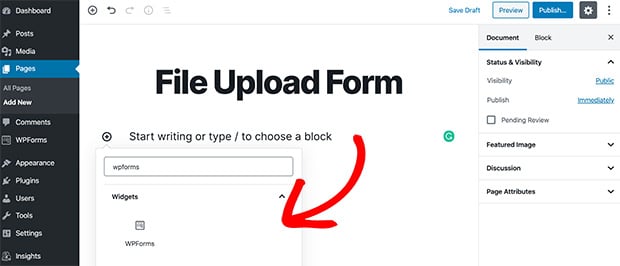 add a file upload form to wordpress with the content block option