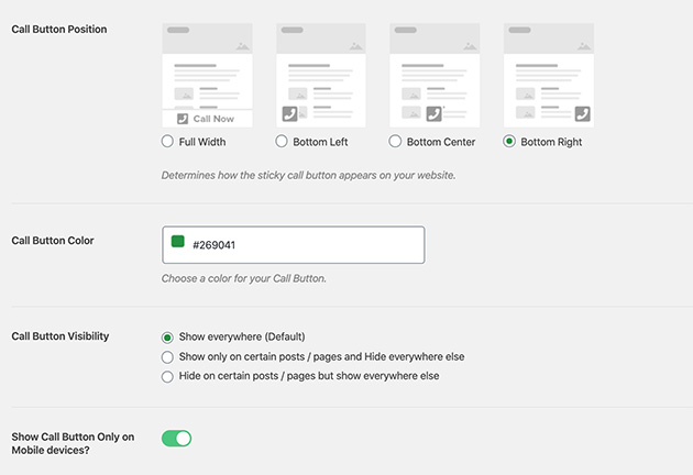 Options de position et de couleur des boutons